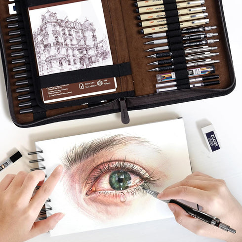 58 Set 6 0.5 0.7 0.9 2mm, 12 30 Nicpro PCS Art Drawing Supplies Kit in Leather Case, Art Mechanical Pencil with Metal
