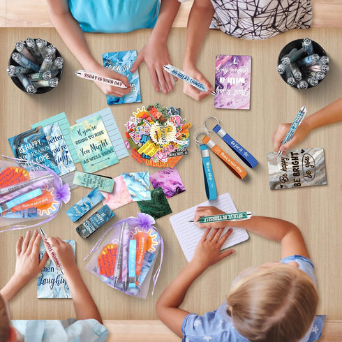 Pasimy 218 Pcs Inspirational Stationery Gifts, Motivational Mini Notepad, Pen, Quote Bookmarks for School Office