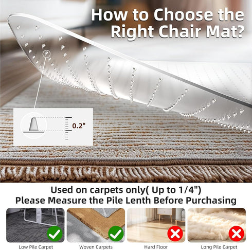 PURE JAJA 36"x48" Office Chair Mat for Carpet, Clear Floor Mats with Lip, Computer Desk Floor Mat - PVC Plastic Rug