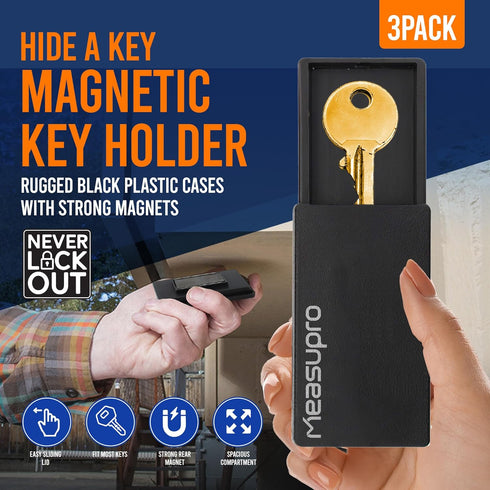 Magnetic Key Holder for Car, 3 Pack Rugged Black Plastic Cases with Strong Magnets for Car Key Hiding and More