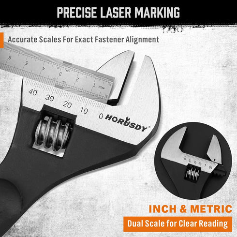 3-Piece Set, 10", 12", 16", HORUSDY Adjustable Spud Wrench CR-V Steel, SAE & Metric Scale, Black Oxide Finish, Heavy