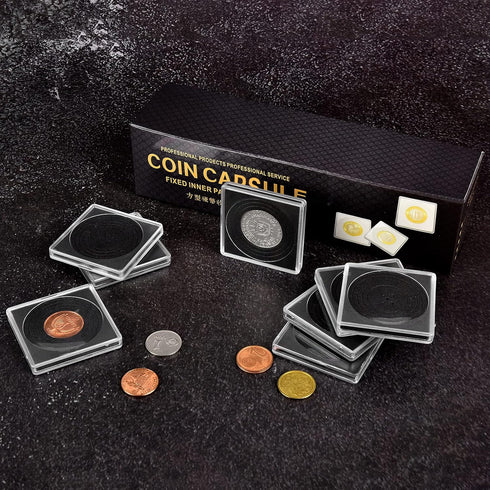 Coin Snap Holders, 20 Pieces Silver Dollar Coin Capsule Storage Box with Adjustable Gaskets, Black