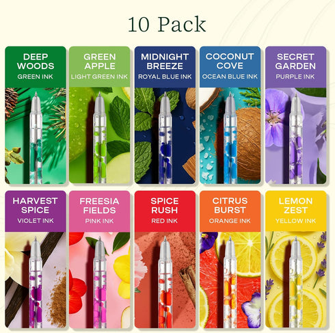 Set, 10-Pack 0.5mm Lifelines Scented Lava Gel Pen (Multi-Color) - Colored Gel Pens Infused with Scented Essential Oil