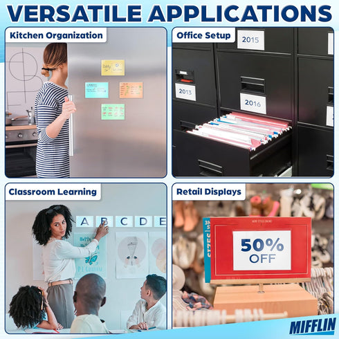 Mifflin-USA Clear Index Card Holder (4x6”, 50 Pack), Self-Adhesive Card Pockets for Organizing Storage Bins