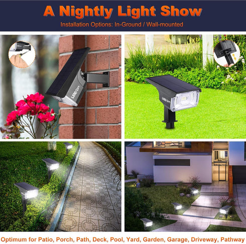IP65 40 On/Off,3 2 Pack LEREKAM Solar Spot Lights, Waterproof LEDs Landscape Spotlights,USB & Solar Powered Wall Lights