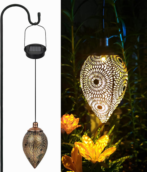 Hanging Solar Lights Outdoor Waterproof with Shepherd Hook Garden Decor Chandelier Birthday