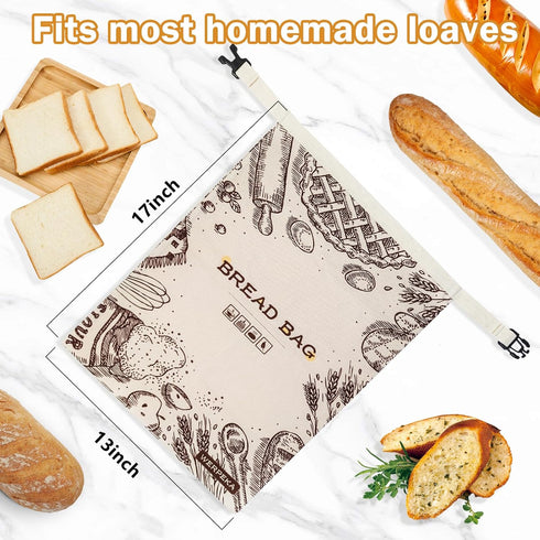 WERPEKA 2-Pack 13x17 Inch Beeswax Bread Bags for Homemade Bread, Reusable Sourdough Bread Storage Bags - Eco-Friendly
