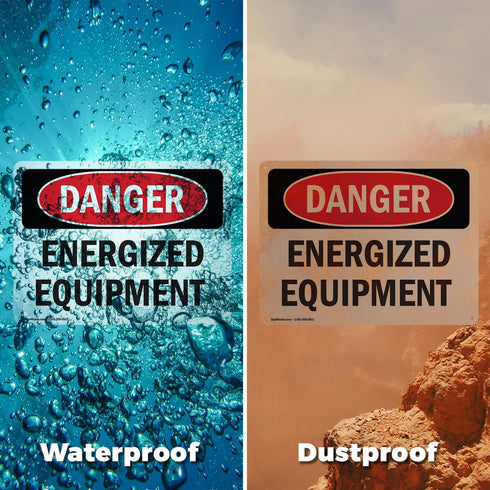 (2 Pack) Energized Equipment OSHA Danger Sign - 10 Inch X 7 Inch Rust-Free Aluminum Metal Signs