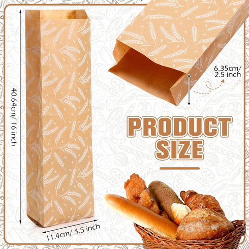 100 4.5" 2.5" 16" Packaging Pcs French Bread Paper Bags x x Long French Loaf Bags Bulk for Christmas Xmas Homemade