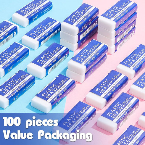 Lewtemi 100 Packs White Erasers Bulk, Large Block Eraser for Kids School Drawing Art, 2 x 0.8 x 0.4 Inch