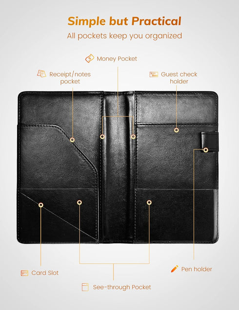 Mymazn Server Books for Waitress Book Server Wallet Server Pads Restaurant Waitstaff Organizer, Guest Check Book Holder