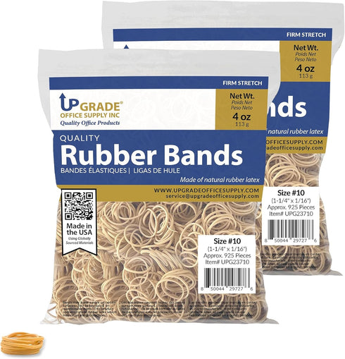 Upgrade Office Supply UPG23710PK2 Rubber Bands, Size #10 (1-1/4 x 1/16"), 4 oz. Bags (2 Pack), Natural Crepe