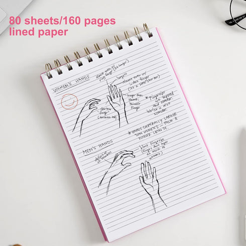 Yoment Top Spiral Notebooks, 6" x 8.5", College Ruled, 160 Lined Pages, Waterproof Cover, Pink