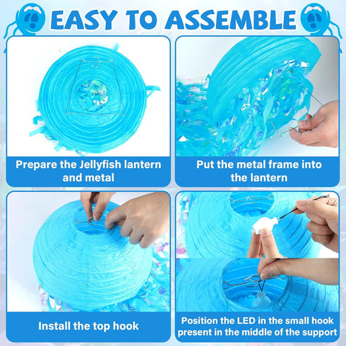 Lonfliness 12 Set LED Jelly Fish Paper Lanterns with Lights Blue Hanging Jellyfish Party Decoration Under The Sea Light
