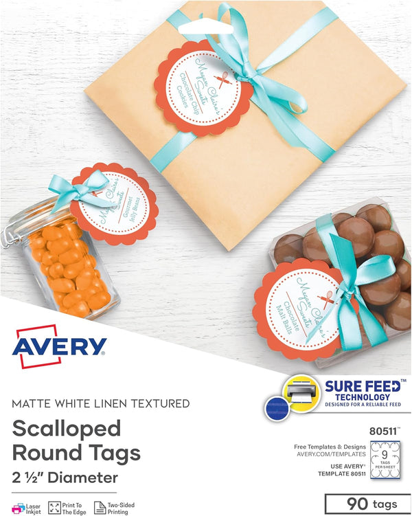 Avery Printable Blank Scallop Round Gift Tags, 2.5" Diameter, 90 Customizable Tags