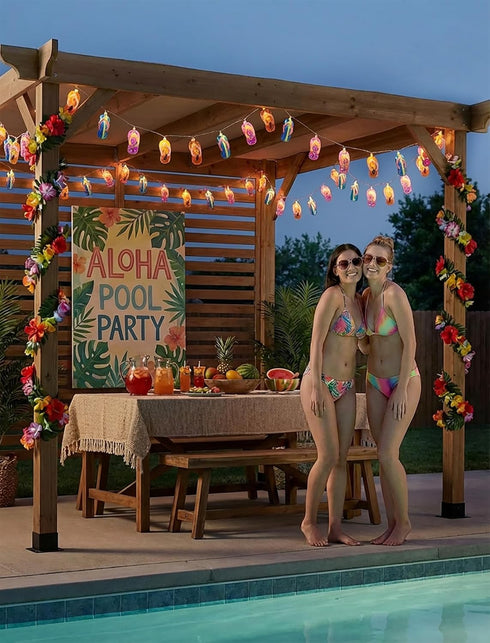 8.5Ft Summer 10L Summer, Beach Themed Lights, LED Flips Flops String Lights Plug in for Indoor and Outdoor Holiday Luau