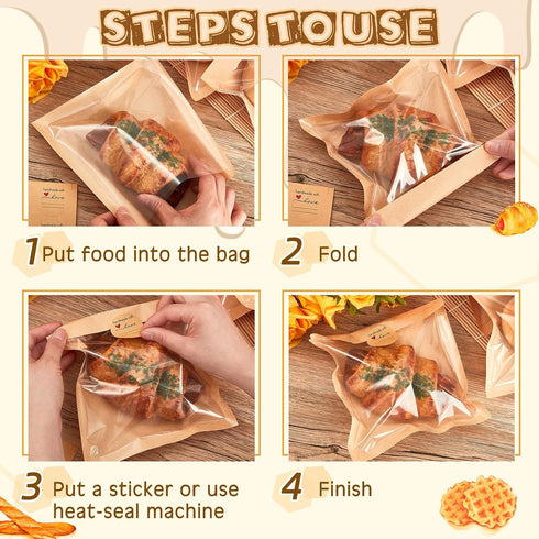 Outus 30 Packaging 7.1 7.5 Inch Pcs Cookie Bags with Seal, x Bakery Pastry Bags with Window, Heat Sealable Grease