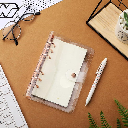 Tenare 2 Pcs Clear A6 Binder Glitter Budget Binder PVC 6 Ring Cover Rose Gold Soft Notebook Transparent Shell