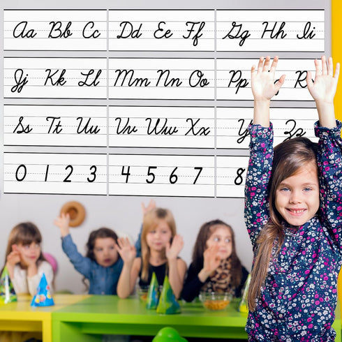 YIXAXKAO 12 Pieces Cursive Alphabet Line Bulletin Board Set - ABC Alphabet Banner and Number Border Posters for