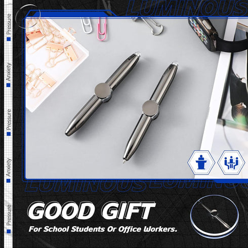 Chinco 2 Pieces Fidget Pen, Spinning Pen with LED Light, Multi-Functional Stress Reducer Gift for Students