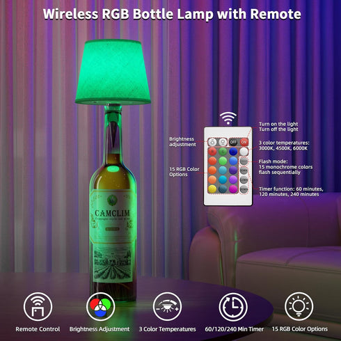 Dimmable Wireless Wine Bottle Lamp Shade: Liquor Bottle Stopper Light With Remote Control Cordless Portable