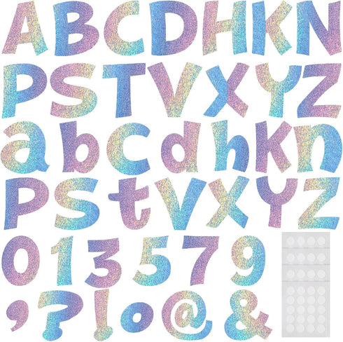 Gueevin 216 Pcs Holographic Bulletin Board Letters for Classroom, Numbers, Alphabet, Punctuation Cutouts with Adhesive