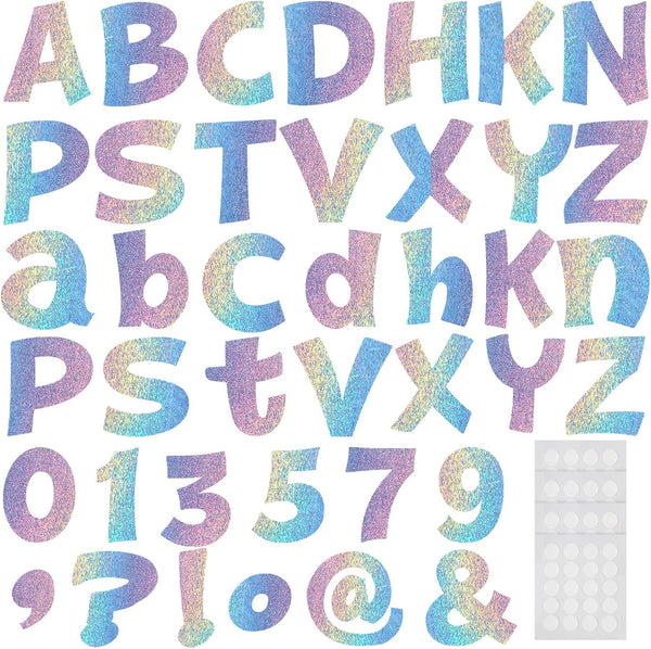 Gueevin 216 Pcs Holographic Bulletin Board Letters for Classroom, Numbers, Alphabet, Punctuation Cutouts with Adhesive