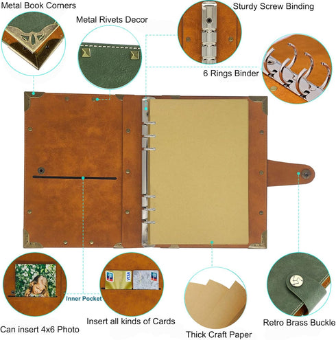SEEHAN A5 Binder Blank Journal Leather Notebook, 200 Pages, Refillable A5 Journals for Writing and Drawing