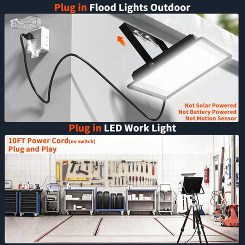 MATAHARAGA 150W 21000lm 10ft 5000K IP66 Flood Lights Outdoor, Bright LED Work Light with Plug, Daylight White Flood