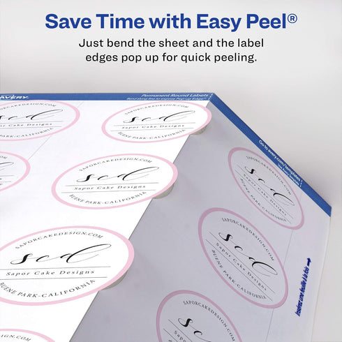 Avery Printable Round Labels, Sure Feed, 2.5" Diameter, Glossy White, 90 Customizable Labels (22830)