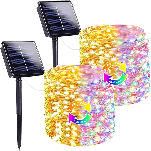 Warm White and Multicolor Color Changing Solar String Lights for Outside, 2
