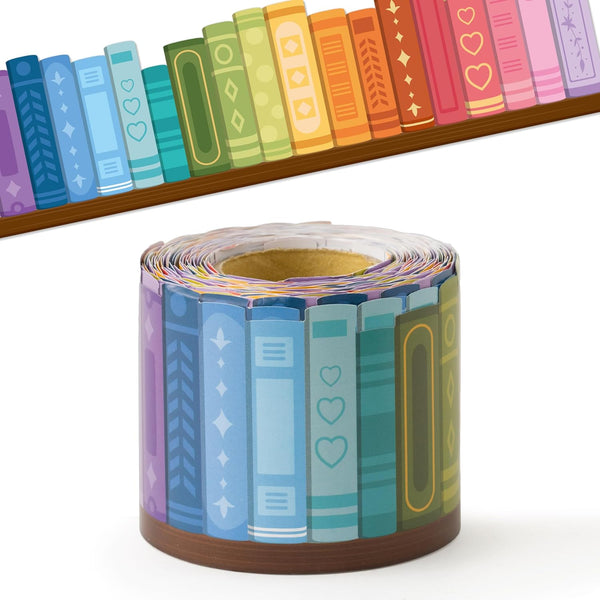 BeYumi Colorful Bookshelf Border Trim - 65ft Back to School Books Rolled