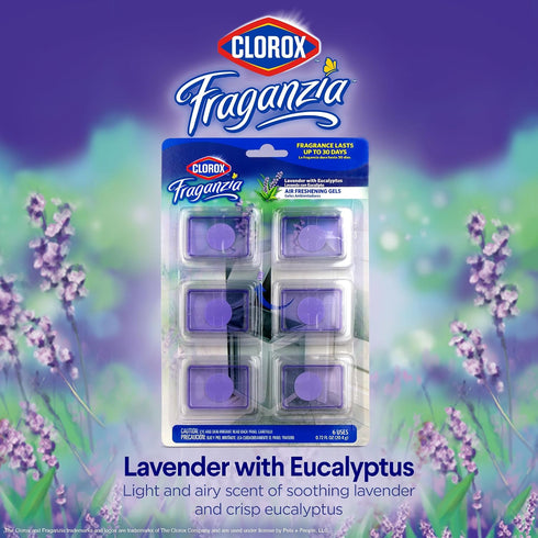 30 Closet, 0.12 Oz, 6 Count Clorox Fraganzia Stick-On Gel Fresheners, Lavender with Eucalyptus Trash Can Deodorizer Up