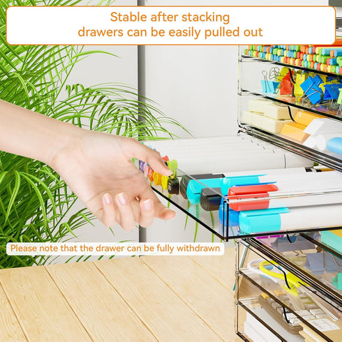 Yieach 11.1 Inch Stackable,3 Pack Long Clear Drawer Organizers Small Acrylic Drawers,School,Office Supplies Organizer