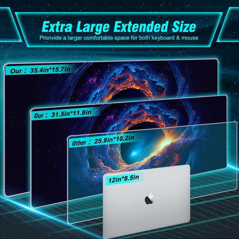 Large Gaming Mouse Pad, Technological Nebula Style Professional Gaming Mousepad, Non-Slip Waterproof Rubber Base 31.5 x