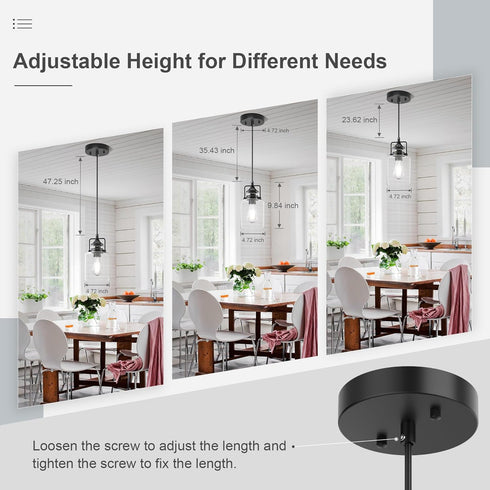 47Inches E26 Bulbs 1 Pack hansang Pendant Lights Kitchen Island, Modern Black Pendant Light Fixture, Kitchen Ceiling