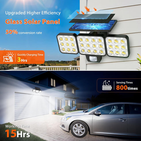 3500LM 3 Yard-2Pack WdtPro Solar Lights Outdoor Flood Light, Bright Motion Sensor Outdoor Lights, Heads & Upgrade Glass
