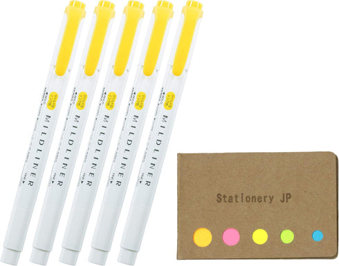 Zebra Mildliner Double-Sided Highlighter - Mild Gold Ink Color, 5-Pack, Sticky Notes Value Set