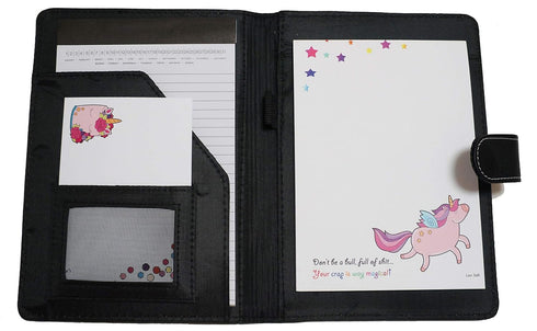 Lex Sefi Funny Unicorn Black 8x6 Padfolio Rainbow Pride Inspirational Office Organizer