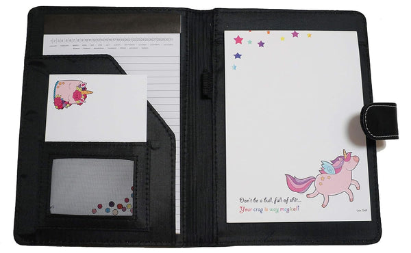 Lex Sefi Funny Unicorn Black 8x6 Padfolio Rainbow Pride Inspirational Office Organizer