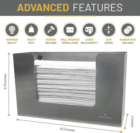 250 Countertop Stainless Steel Paper Towel Dispenser by Oasis Creations, Holds Paper Towels, Wall Mounted, Paper Towel