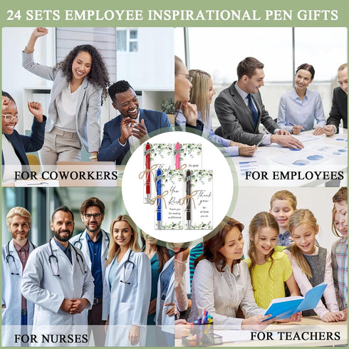 Qilery 24 Sets Employee Appreciation Gifts - School Staff Gifts, Thank You Gifts, Green Leaves Greeting Cards, Stylus