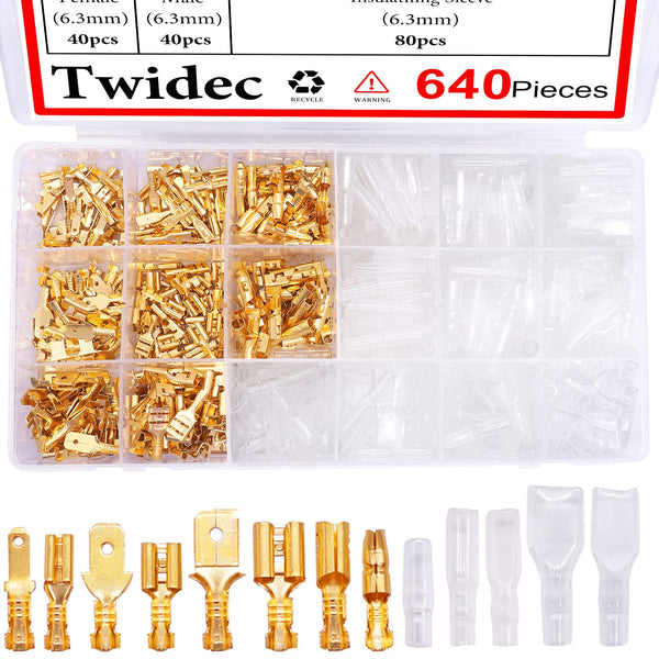 Twidec 640Pcs Quick Splice Male and Female Wire Spade Connector Crimp Terminal & Bullet Connectors Terminals Crimp