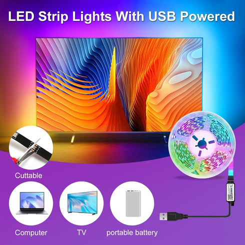 TK99SW Lights,16.4ft 45-75 Inch LED TV Smart RGB Strip for TVs, Music Sync Bluetooth App & Remote Control, USB-Powered