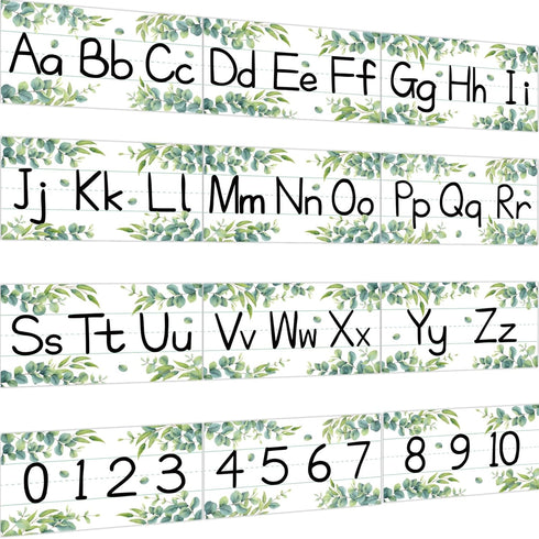 gisgfim 12 Pieces Greenery Alphabet Bulletin Board Strips Set, ABC Alphabet Banner & Number Border Posters for Classroom