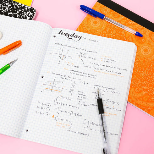 BAZIC Notebook 80 Sheets 5" Quad Graph Ruled Notebooks, Reversible 4", Easy Tear 3 Punched Holes, Squares Ruled