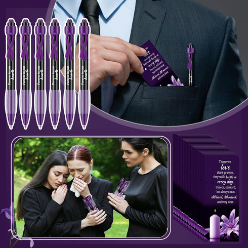 Sayglossy 60 Set Set 60 100 Memorial Funeral Favor for Guest Thank You - Funeral Ballpoints and Prayer Cards, Bags