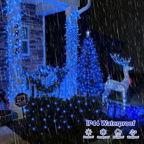 165ft 500 8 QITONG Blue String Lights Outdoor, LED Christmas Light Plug-in with Modes, Clear Wire Twinkle Xmas Lights