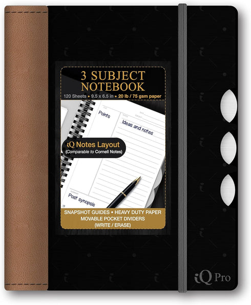 iScholar iQ Pro 3 Subject Premium Notebook, Poly Cover with Moveable Dividers, 9.5 x 6.5 Inches, Assorted Colors (56103)