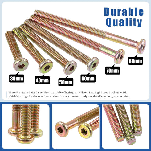 Glarks 138Pcs M6 Baby Bed Crib Screws Hardware Replacement Kit, M6x30/40/50/60/70/80MM Hex Socket Cap Screws with Nuts